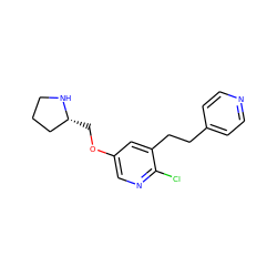 Clc1ncc(OC[C@@H]2CCCN2)cc1CCc1ccncc1 ZINC000013474394