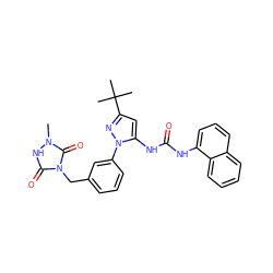 Cn1[nH]c(=O)n(Cc2cccc(-n3nc(C(C)(C)C)cc3NC(=O)Nc3cccc4ccccc34)c2)c1=O ZINC000064512478