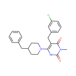 Cn1c(=O)[nH]c(N2CCC(Cc3ccccc3)CC2)c(Cc2cccc(Cl)c2)c1=O ZINC000006382755