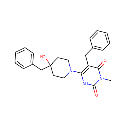 Cn1c(=O)[nH]c(N2CCC(O)(Cc3ccccc3)CC2)c(Cc2ccccc2)c1=O ZINC000028707972