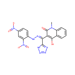 Cn1c(=O)c(/C(=N/Nc2ccc([N+](=O)[O-])cc2[N+](=O)[O-])c2nnn[nH]2)c(O)c2ccccc21 ZINC000008384810