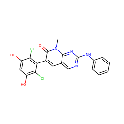 Cn1c(=O)c(-c2c(Cl)c(O)cc(O)c2Cl)cc2cnc(Nc3ccccc3)nc21 ZINC000028332651