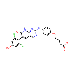 Cn1c(=O)c(-c2c(Cl)cc(O)cc2Cl)cc2cnc(Nc3ccc(OCCCC(=O)O)cc3)nc21 ZINC000028343357