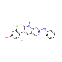 Cn1c(=O)c(-c2c(Cl)cc(O)cc2Cl)cc2cnc(Nc3ccccc3)nc21 ZINC000028341660