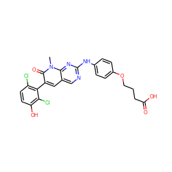 Cn1c(=O)c(-c2c(Cl)ccc(O)c2Cl)cc2cnc(Nc3ccc(OCCCC(=O)O)cc3)nc21 ZINC000028332179