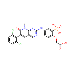 Cn1c(=O)c(-c2c(Cl)cccc2Cl)cc2cnc(Nc3ccc(OCC(=O)O)c(P(=O)(O)O)c3)nc21 ZINC000001554112