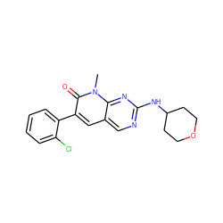 Cn1c(=O)c(-c2ccccc2Cl)cc2cnc(NC3CCOCC3)nc21 ZINC000000594223