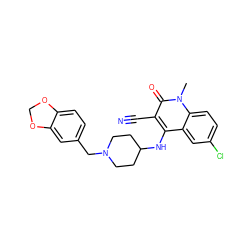 Cn1c(=O)c(C#N)c(NC2CCN(Cc3ccc4c(c3)OCO4)CC2)c2cc(Cl)ccc21 ZINC000036351519