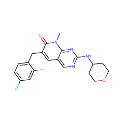 Cn1c(=O)c(Cc2ccc(F)cc2F)cc2cnc(NC3CCOCC3)nc21 ZINC000071296784