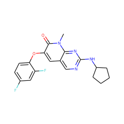 Cn1c(=O)c(Oc2ccc(F)cc2F)cc2cnc(NC3CCCC3)nc21 ZINC000168054291