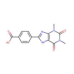 Cn1c(=O)c2[nH]c(-c3ccc(C(=O)O)cc3)nc2n(C)c1=O ZINC000005116614