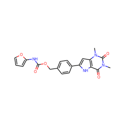 Cn1c(=O)c2[nH]c(-c3ccc(COC(=O)Nc4ccco4)cc3)cc2n(C)c1=O ZINC000040879552