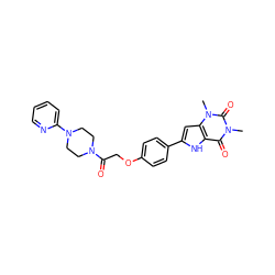 Cn1c(=O)c2[nH]c(-c3ccc(OCC(=O)N4CCN(c5ccccn5)CC4)cc3)cc2n(C)c1=O ZINC000029058892