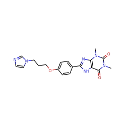 Cn1c(=O)c2[nH]c(-c3ccc(OCCCn4ccnc4)cc3)nc2n(C)c1=O ZINC000103269595