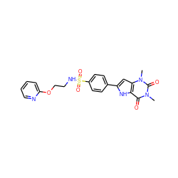 Cn1c(=O)c2[nH]c(-c3ccc(S(=O)(=O)NCCOc4ccccn4)cc3)cc2n(C)c1=O ZINC000034800795