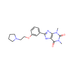 Cn1c(=O)c2[nH]c(-c3cccc(OCCN4CCCC4)c3)nc2n(C)c1=O ZINC000045484627