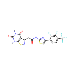 Cn1c(=O)c2c(CC(=O)Nc3nc(-c4ccc(C(F)(F)F)c(F)c4F)cs3)nsc2n(C)c1=O ZINC000116860510