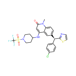 Cn1c(=O)cc(NC2CCN(S(=O)(=O)C(F)(F)F)CC2)c2cc([C@H](c3ccc(Cl)cc3)c3nccs3)ccc21 ZINC001772622911