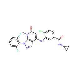 Cn1c(=O)cc(Nc2cc(C(=O)NC3CC3)ccc2Cl)c2cnn(-c3c(F)cccc3F)c21 ZINC000043060402