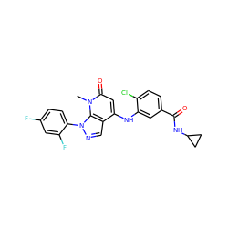 Cn1c(=O)cc(Nc2cc(C(=O)NC3CC3)ccc2Cl)c2cnn(-c3ccc(F)cc3F)c21 ZINC000043018624