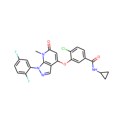 Cn1c(=O)cc(Oc2cc(C(=O)NC3CC3)ccc2Cl)c2cnn(-c3cc(F)ccc3F)c21 ZINC000043024427