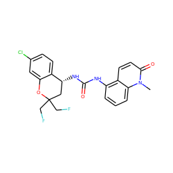 Cn1c(=O)ccc2c(NC(=O)N[C@@H]3CC(CF)(CF)Oc4cc(Cl)ccc43)cccc21 ZINC000143416691