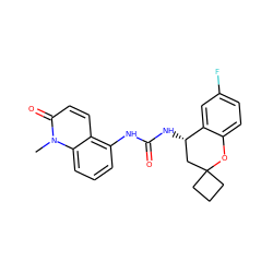 Cn1c(=O)ccc2c(NC(=O)N[C@H]3CC4(CCC4)Oc4ccc(F)cc43)cccc21 ZINC000144119961