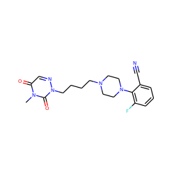 Cn1c(=O)cnn(CCCCN2CCN(c3c(F)cccc3C#N)CC2)c1=O ZINC000299826900