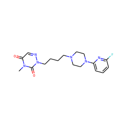 Cn1c(=O)cnn(CCCCN2CCN(c3cccc(F)n3)CC2)c1=O ZINC000146085266