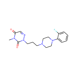 Cn1c(=O)cnn(CCCN2CCN(c3ccccc3F)CC2)c1=O ZINC000299830132