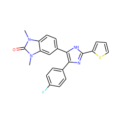 Cn1c(=O)n(C)c2cc(-c3[nH]c(-c4cccs4)nc3-c3ccc(F)cc3)ccc21 ZINC000014958468