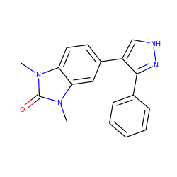 Cn1c(=O)n(C)c2cc(-c3c[nH]nc3-c3ccccc3)ccc21 ZINC000014958545