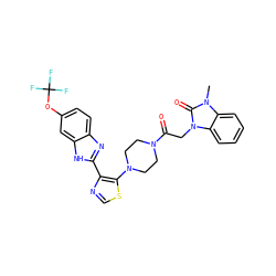 Cn1c(=O)n(CC(=O)N2CCN(c3scnc3-c3nc4ccc(OC(F)(F)F)cc4[nH]3)CC2)c2ccccc21 ZINC000143750466