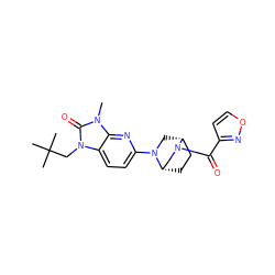 Cn1c(=O)n(CC(C)(C)C)c2ccc(N3C[C@@H]4CC[C@H]3CN4C(=O)c3ccon3)nc21 ZINC000653912904