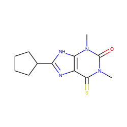 Cn1c(=S)c2nc(C3CCCC3)[nH]c2n(C)c1=O ZINC000100671892