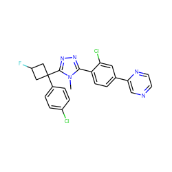 Cn1c(-c2ccc(-c3cnccn3)cc2Cl)nnc1C1(c2ccc(Cl)cc2)CC(F)C1 ZINC000071296493