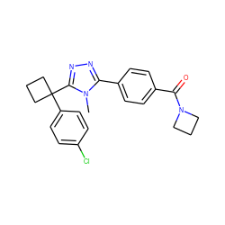 Cn1c(-c2ccc(C(=O)N3CCC3)cc2)nnc1C1(c2ccc(Cl)cc2)CCC1 ZINC000071330976