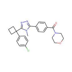 Cn1c(-c2ccc(C(=O)N3CCOCC3)cc2)nnc1C1(c2ccc(Cl)cc2)CCC1 ZINC000071318971