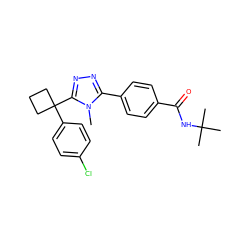 Cn1c(-c2ccc(C(=O)NC(C)(C)C)cc2)nnc1C1(c2ccc(Cl)cc2)CCC1 ZINC000071317458