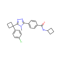 Cn1c(-c2ccc(C(=O)NC3CCC3)cc2)nnc1C1(c2ccc(Cl)cc2)CCC1 ZINC000071329278