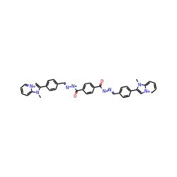 Cn1c(-c2ccc(C=N[N]C(=O)c3ccc(C(=O)[N]N=Cc4ccc(-c5c[n+]6ccccc6n5C)cc4)cc3)cc2)c[n+]2ccccc12 ZINC000377852793