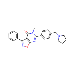 Cn1c(-c2ccc(CN3CCCC3)cc2)nc2onc(-c3ccccc3)c2c1=O ZINC001772614581