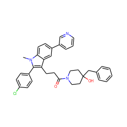 Cn1c(-c2ccc(Cl)cc2)c(CCC(=O)N2CCC(O)(Cc3ccccc3)CC2)c2cc(-c3cccnc3)ccc21 ZINC000028236962