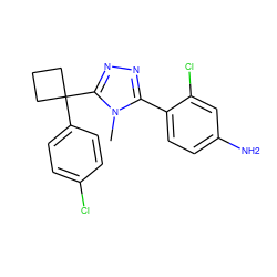 Cn1c(-c2ccc(N)cc2Cl)nnc1C1(c2ccc(Cl)cc2)CCC1 ZINC000071319343