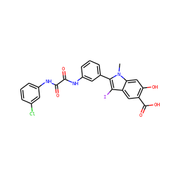 Cn1c(-c2cccc(NC(=O)C(=O)Nc3cccc(Cl)c3)c2)c(I)c2cc(C(=O)O)c(O)cc21 ZINC000221053803