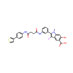 Cn1c(-c2cccc(NC(=O)CCC(=O)Nc3ccc(-c4ccsc4)cc3)c2)c(I)c2cc(C(=O)O)c(O)cc21 ZINC000299826975