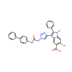 Cn1c(-c2ccccc2)c(-c2cn(CC(=O)Nc3ccc(-c4ccccc4)cc3)nn2)c2cc(C(=O)O)c(O)cc21 ZINC000049746096