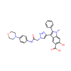 Cn1c(-c2ccccc2)c(-c2cn(CC(=O)Nc3ccc(N4CCOCC4)cc3)nn2)c2cc(C(=O)O)c(O)cc21 ZINC000049746874