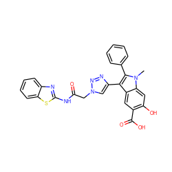 Cn1c(-c2ccccc2)c(-c2cn(CC(=O)Nc3nc4ccccc4s3)nn2)c2cc(C(=O)O)c(O)cc21 ZINC000049767618