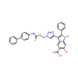 Cn1c(-c2ccccc2)c(-c2cn(CCC(=O)Nc3ccc(-c4ccccc4)cc3)nn2)c2cc(C(=O)O)c(O)cc21 ZINC000044712567